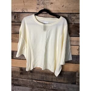 Aerie Short Sleeve Oversized Crop Lightweight Sweater Pale Yellow Size Large